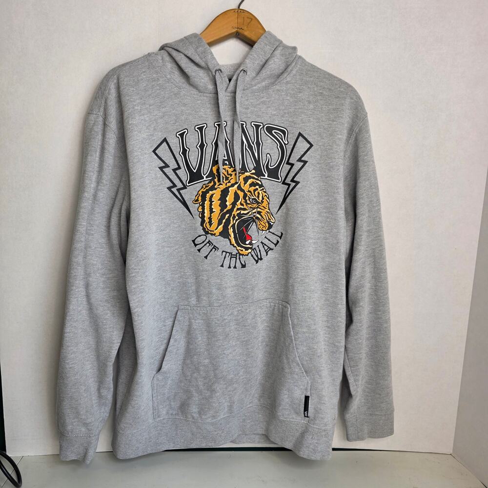 Vans, Grey Off the Wall Tiger Print Hoodie, Men's Large